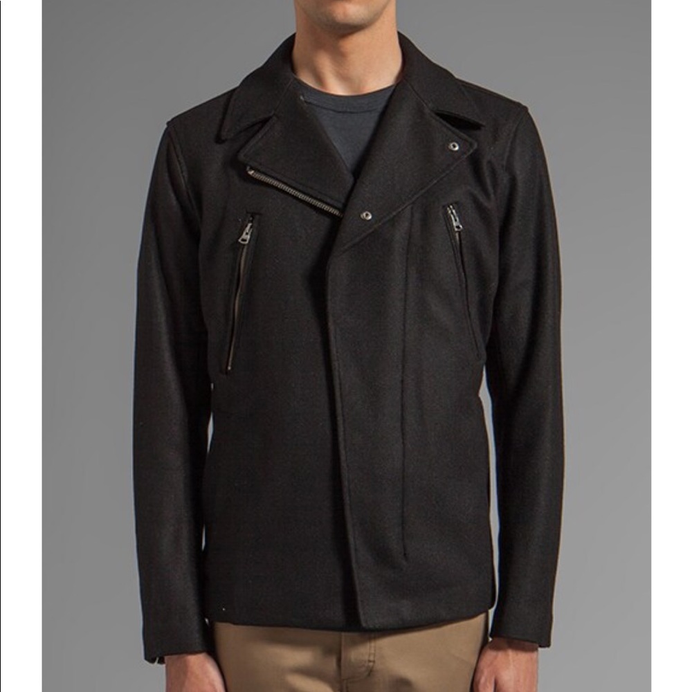 Theory Mens Black Multi Derwing Zurs Wool Asymmetrical Jacket Medium